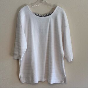EUC T by Talbots Soft White Knit Top SZ 1X Textured 3/4 Sleeve Tunic